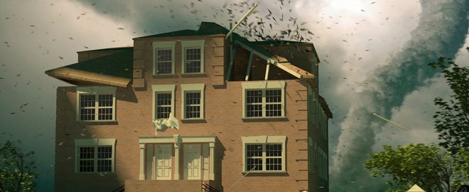 Tornado damaging a house’s roof